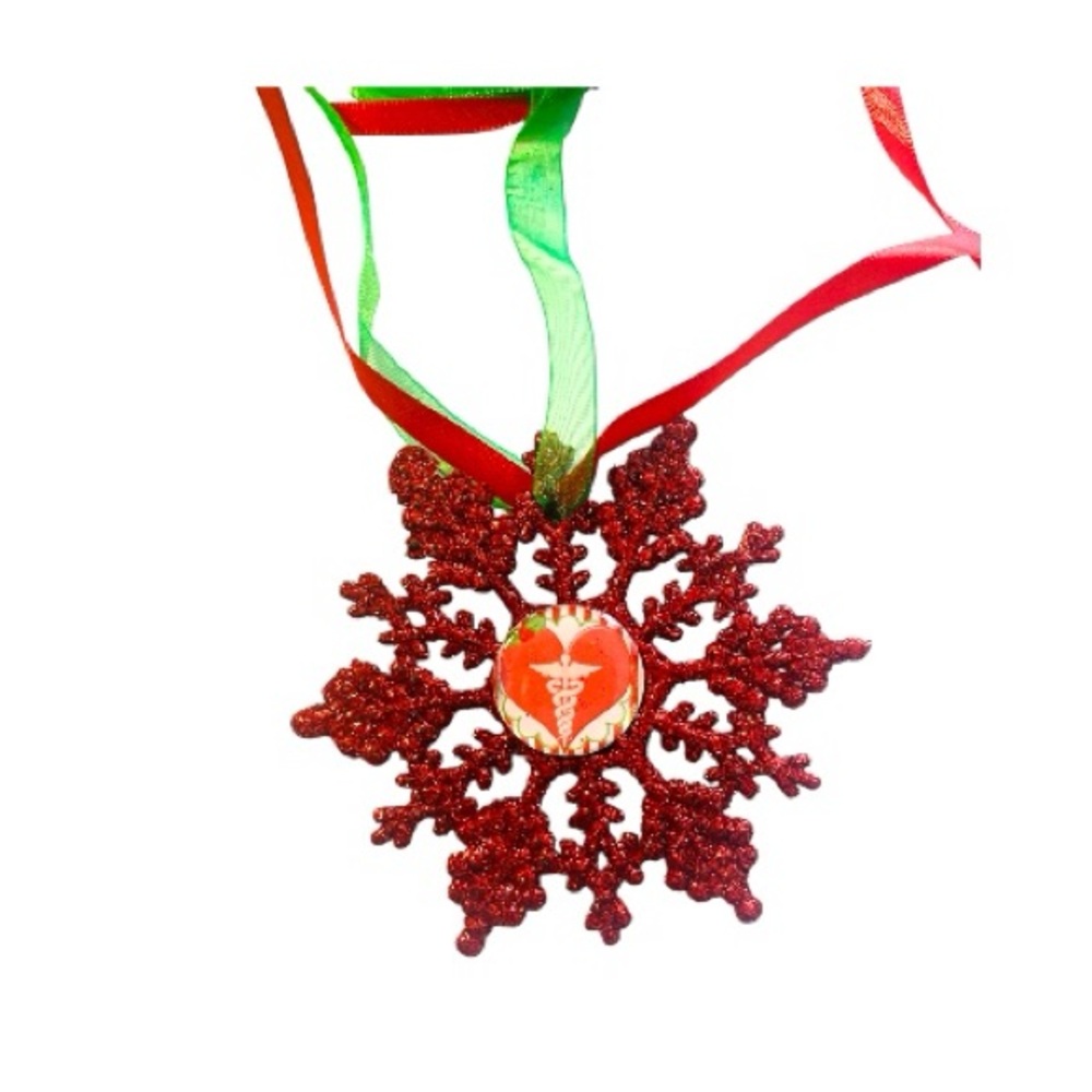 Medical Heart Glitter Snowflake Ornament - Doctor Nurse First Responder